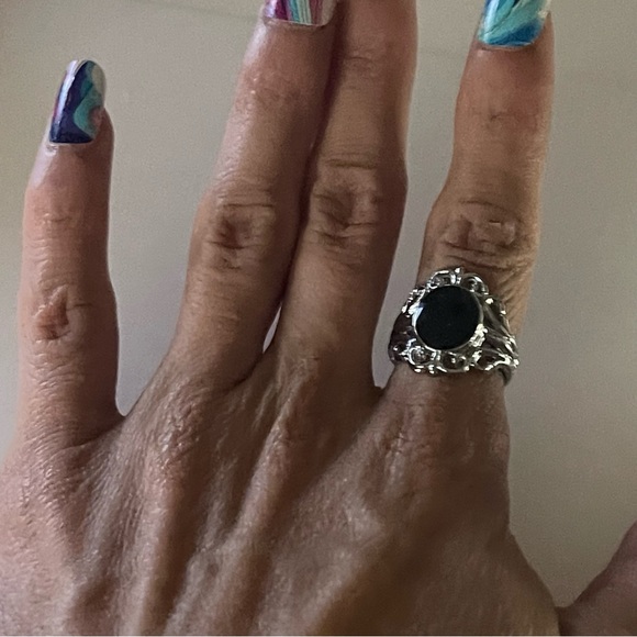 New Sterling Silver Floral Black Shiny Filigree Boho Handmade Statement Ring - Picture 5 of 9